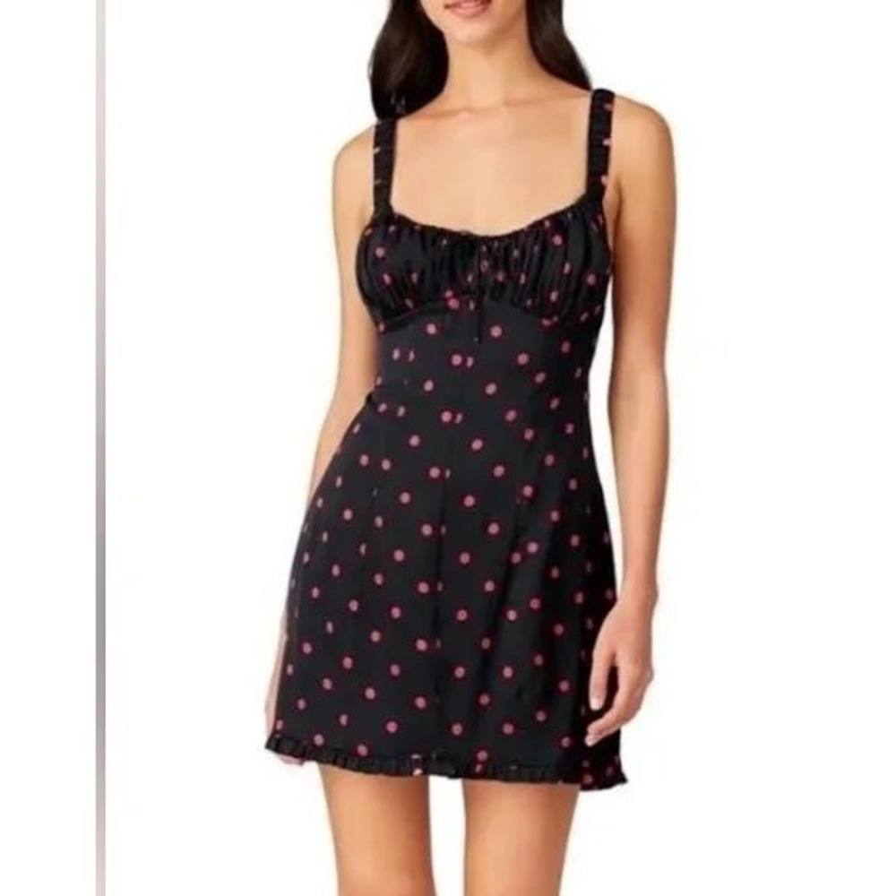 For Love & Lemons Pink Polka Dot Mini Dress Black XS CD2088-SP20